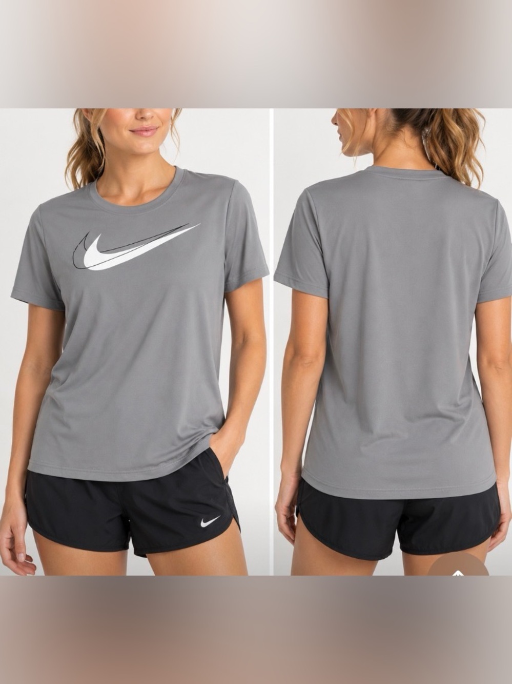 Nike Dri-FIT Swoosh Run Women’s Running Tee Gray White Size L DR7569-073